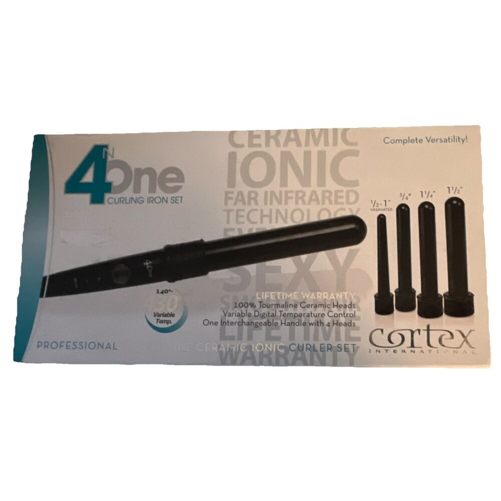 Cortex 4N1 Curling Iron Set Ceramic Interchangeable Barrels 1/2-1 1/2in Open Box